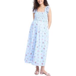 imageMotherhood Maternity Womens Sleeveless Ruffle Shoulder Smocked Maxi Pregnancy DressSkyway Ditsy Floral