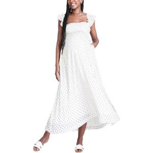 imageMotherhood Maternity Womens Sleeveless Ruffle Shoulder Smocked Maxi Pregnancy DressWhite Clip Dot