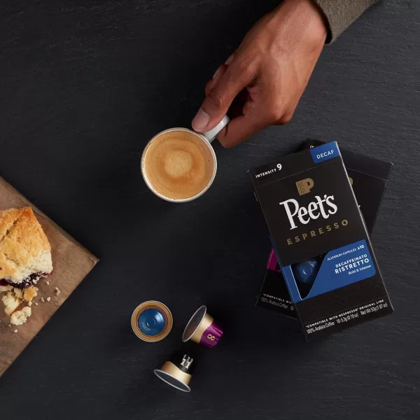 Peet's Coffee, Dark Roast Decaf Espresso Coffee Pods, Decaf Ristretto Intensity 9, 100 Count 