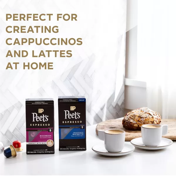 Peet's Coffee, Dark Roast Decaf Espresso Coffee Pods, Decaf Ristretto Intensity 9, 100 Count )
