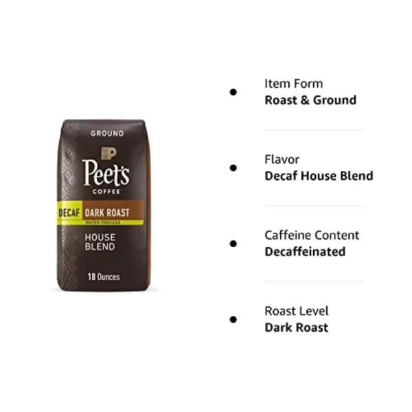 Peet's Coffee, Dark Roast Decaffeinated Ground Coffee - Decaf Major Dickason's Blend 10.5 Ounce Bag