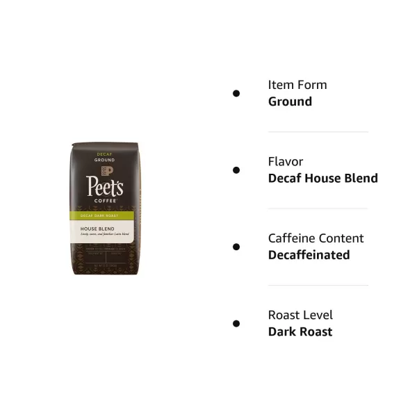 Peet's Coffee, Dark Roast Decaffeinated Ground Coffee - Decaf Major Dickason's Blend 10.5 Ounce Bag