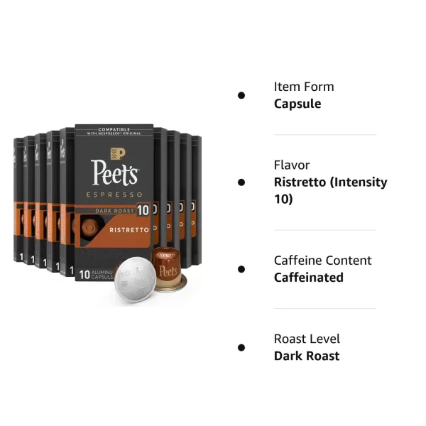 Peet's Coffee, Dark Roast Espresso Capsules, Caramel 100 Count )