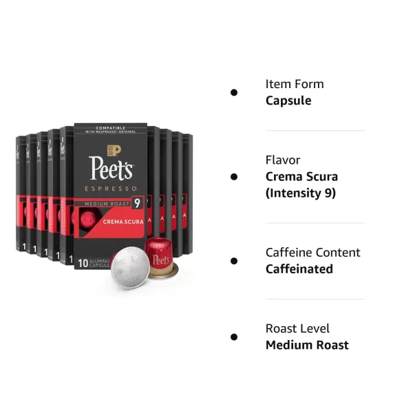 Peet's Coffee, Dark Roast Espresso Capsules, Caramel 100 Count )