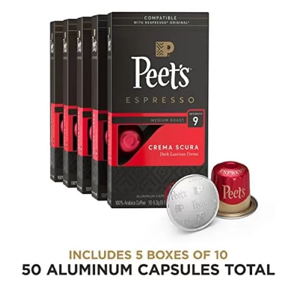 Peet's Coffee, Dark Roast Espresso Capsules, Caramel 100 Count )