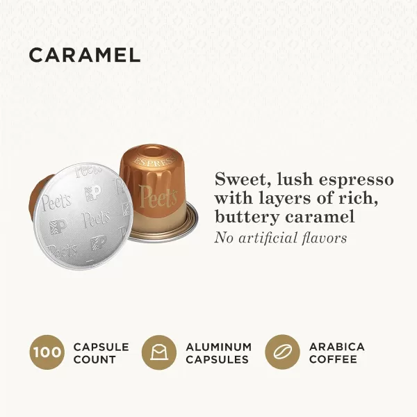 Peet's Coffee, Dark Roast Espresso Capsules, Caramel 100 Count 