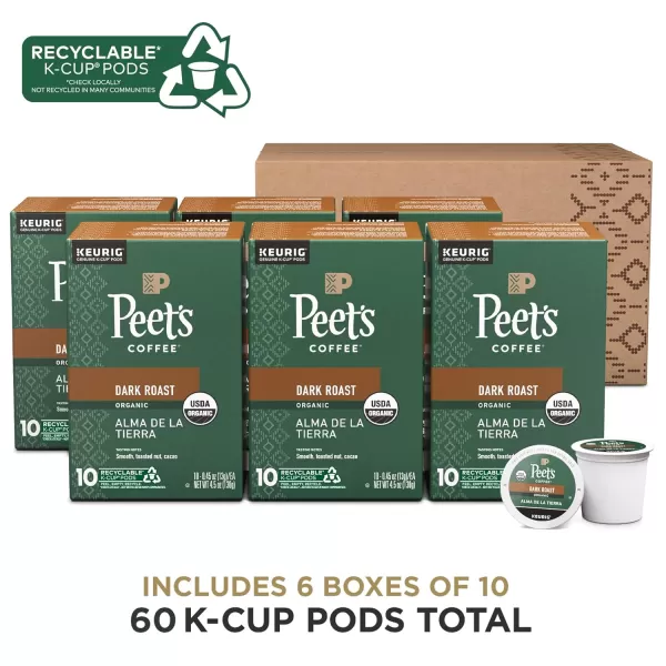 Peet's Coffee, Dark Roast K-Cup Pods for Keurig Brewers - Organic Alma de la Tierra, USDA Organic 60 Count 