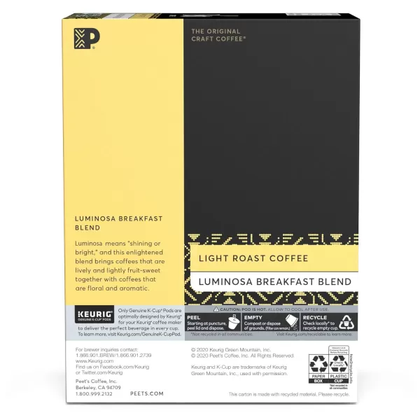 Peet's Coffee, Light Roast K-Cup Pods for Keurig Brewers - Luminosa Breakfast Blend, 10 Count 