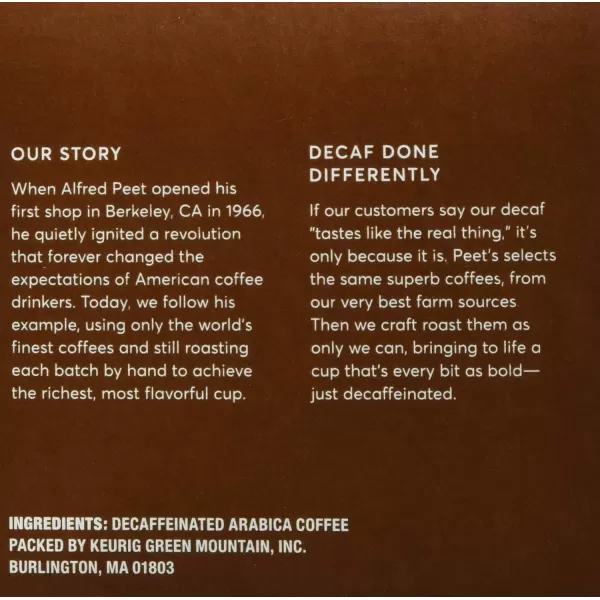 Peet's Coffee, Medium Roast Decaffeinated Coffee K-Cup Pods for Keurig Brewers - Decaf Especial 60 Count 