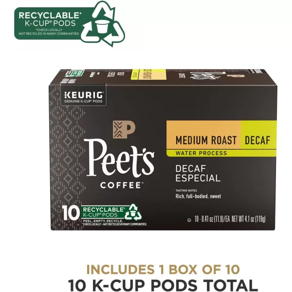 Peet's Coffee, Medium Roast Decaffeinated Coffee K-Cup Pods for Keurig Brewers - Decaf Especial 60 Count 