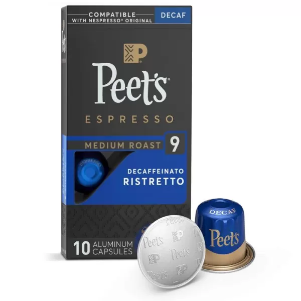 Peet's Coffee, Dark Roast Decaf Espresso Coffee Pods, Decaf Ristretto Intensity 9, 100 Count 