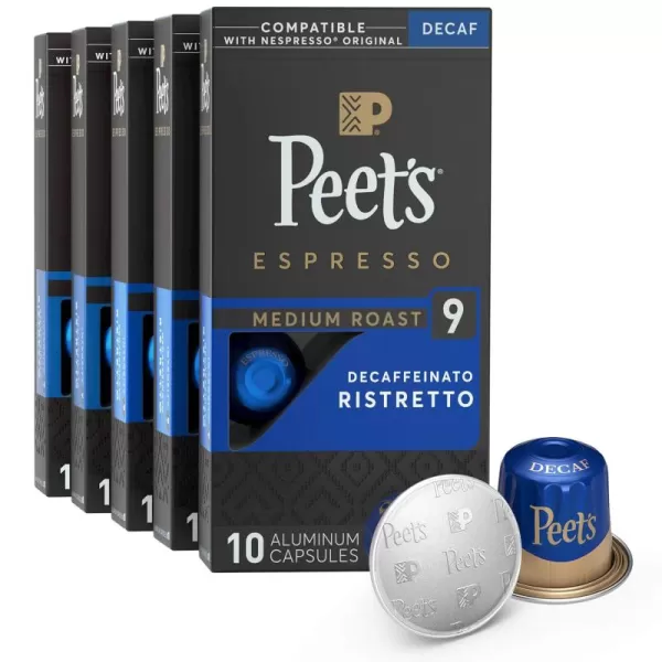 Peet's Coffee, Dark Roast Decaf Espresso Coffee Pods, Decaf Ristretto Intensity 9, 100 Count )