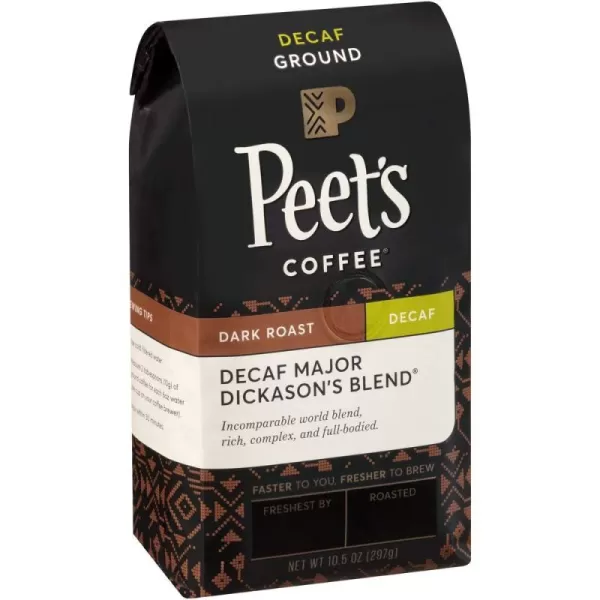 Peet's Coffee, Dark Roast Decaffeinated Ground Coffee - Decaf Major Dickason's Blend 10.5 Ounce Bag