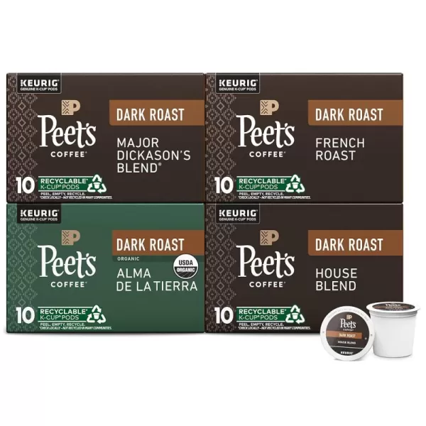Peet's Coffee, Dark Roast Keurig Coffee Pods Variety Pack - Major Dickason's Blend, French Roast, Organic Alma De La Tierra, House Blend, 40 Count 