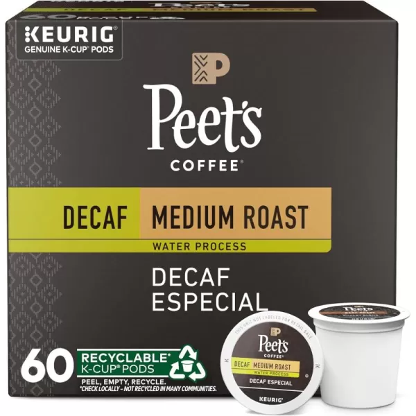 Peet's Coffee, Medium Roast Decaffeinated Coffee K-Cup Pods for Keurig Brewers - Decaf Especial 60 Count 