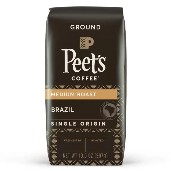 Peet's Coffee, Medium Roast Ground Coffee - Single Origin Brazil 18 Ounce Bag