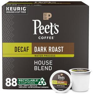 imagePeets Coffee Dark Roast Decaf Keurig KCup Pods  Decaf House Blend 32 Count 1 Box of 32 KCup PodsDecaf House Blend  88 KCups