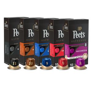 imagePeets Coffee Dark Roast Espresso Capsules Variety Pack Compatible with Nespresso Original Machine  Intensity 811 80 Count 8 Boxes of 10 Espresso CapsulesVariety Pack with Decaf
