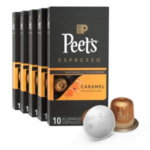 imagePeets Coffee Medium Roast Espresso Capsules Compatible with Nespresso Original Machine  Caramel 50 Count 5 Boxes of 10 Espresso CapsulesCaramel
