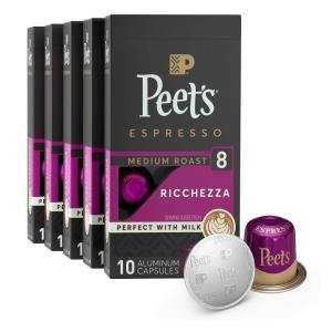 imagePeets Coffee Medium Roast Espresso Capsules Compatible with Nespresso Original Machine  Crema Scura Intensity 9 50 Count 5 Boxes of 10 Espresso CapsulesRicchezza Intensity 8