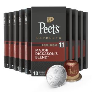 imagePeets Coffee Dark Roast Espresso Capsules Compatible with Nespresso Original Machines  Major Dickasons Blend Intensity 11 100 Count 10 Boxes of 10 Espresso Capsules