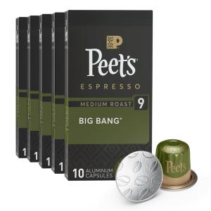 imagePeets Coffee Medium Roast Espresso Capsules Compatible with Nespresso Original Machines  Big Bang Intensity 9 50 Count 5 Boxes of 10 Espresso Capsules