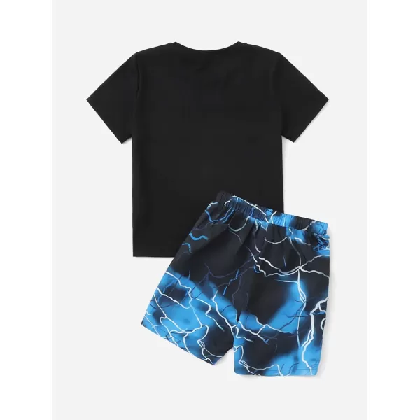 WDIRARA Boy's 2 Piece Letter Camo Print Short Sleeve Tee and Pocket Shorts Set