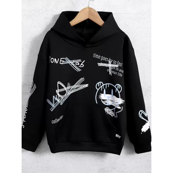 WDIRARA Boy's Cartoon Print Graphic Long Sleeve Sweatshirt Hoodie Reflective Top