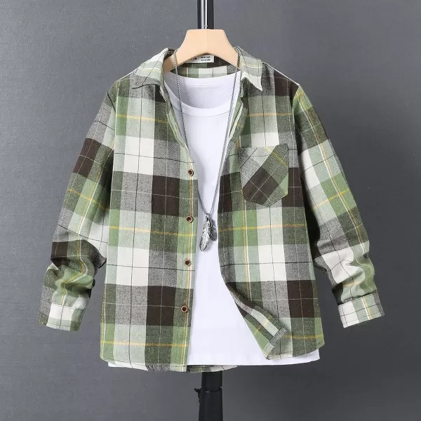 WDIRARA Boys Girls Plaid Long Sleeve Flannel Shirt Button Front Outwear 8Y-14Y Without Tee