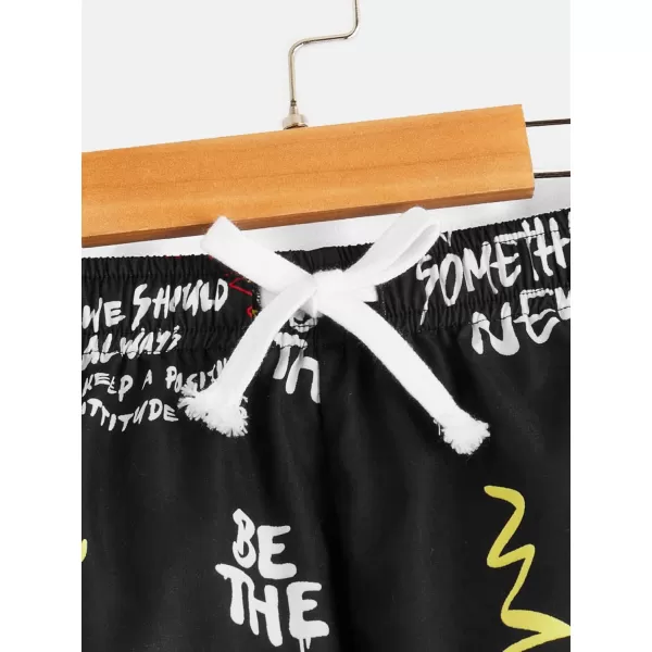 WDIRARA Boy's Letter Graphic Print Drawstring High Waist Casual Shorts with Pockets