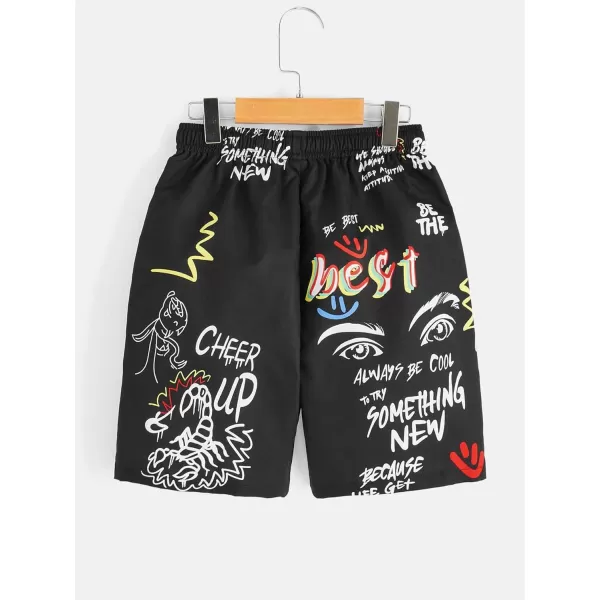 WDIRARA Boy's Letter Graphic Print Drawstring High Waist Casual Shorts with Pockets
