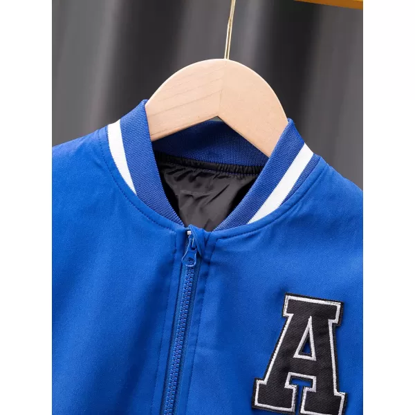 WDIRARA Boy's Letter Print Striped Zipper Front Long Sleeve Bomber Jacket Outerwear Outerwear