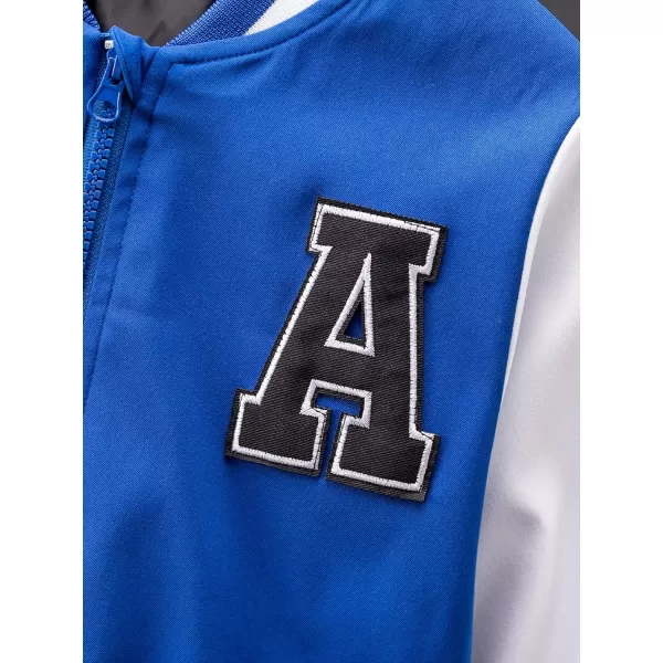 WDIRARA Boy's Letter Print Striped Zipper Front Long Sleeve Bomber Jacket Outerwear Outerwear