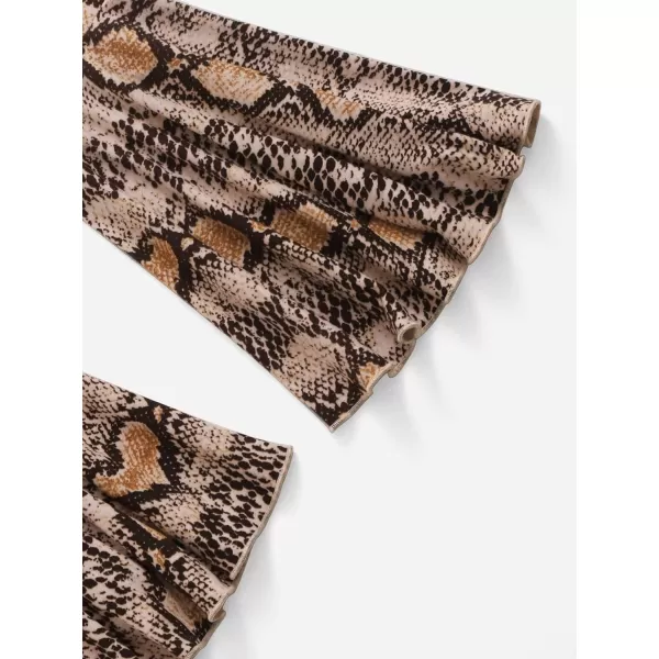 WDIRARA Girl's 2 Piece Flounce Sleeve Top and Leopard Print Flare Leg Pants Set