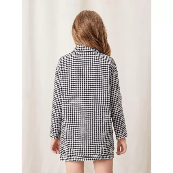 WDIRARA Girl's 2 Piece Outfits Button Front Long Sleeve Tweed Jacket and Skirt Set
