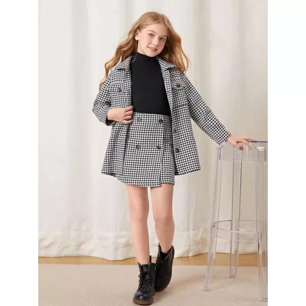 WDIRARA Girl's 2 Piece Outfits Button Front Long Sleeve Tweed Jacket and Skirt Set