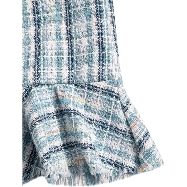 WDIRARA Girl's 2 Piece Outfits Plaid Tweed Half Sleeve Jacket and Ruffle Mini Skirt Set