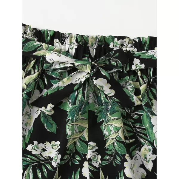 WDIRARA Girl's 2 Piece Outfits Rib Knit Tank Top and Tropical Print Belted Shorts Set