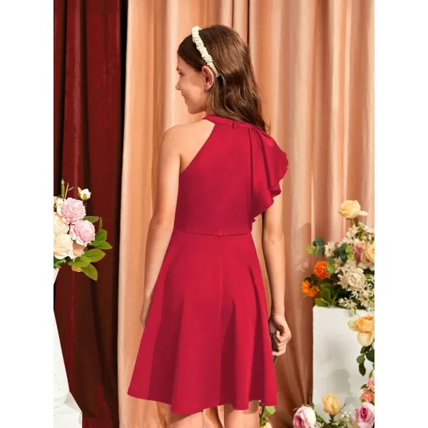 WDIRARA Girl's A Line Flowy Ruffle Sleeveless Asymmetrical Fancy Party Mini Dress