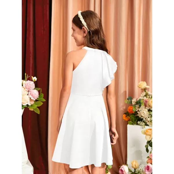 WDIRARA Girl's A Line Flowy Ruffle Sleeveless Asymmetrical Fancy Party Mini Dress