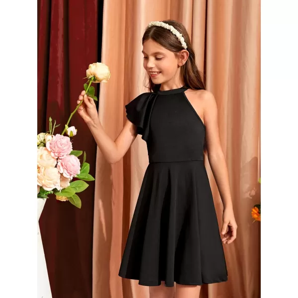 WDIRARA Girl's A Line Flowy Ruffle Sleeveless Asymmetrical Fancy Party Mini Dress