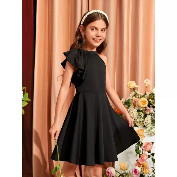 WDIRARA Girl's A Line Flowy Ruffle Sleeveless Asymmetrical Fancy Party Mini Dress