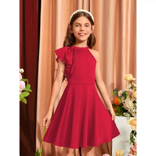 WDIRARA Girl's A Line Flowy Ruffle Sleeveless Asymmetrical Fancy Party Mini Dress