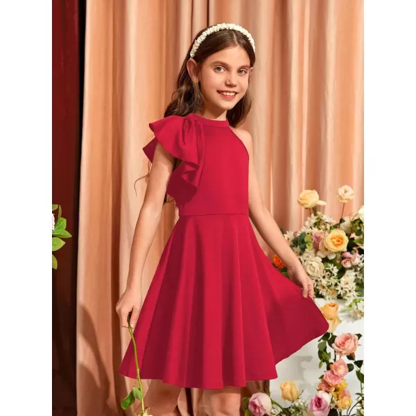 WDIRARA Girl's A Line Flowy Ruffle Sleeveless Asymmetrical Fancy Party Mini Dress