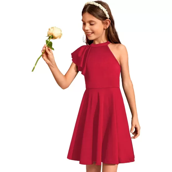 WDIRARA Girl's A Line Flowy Ruffle Sleeveless Asymmetrical Fancy Party Mini Dress
