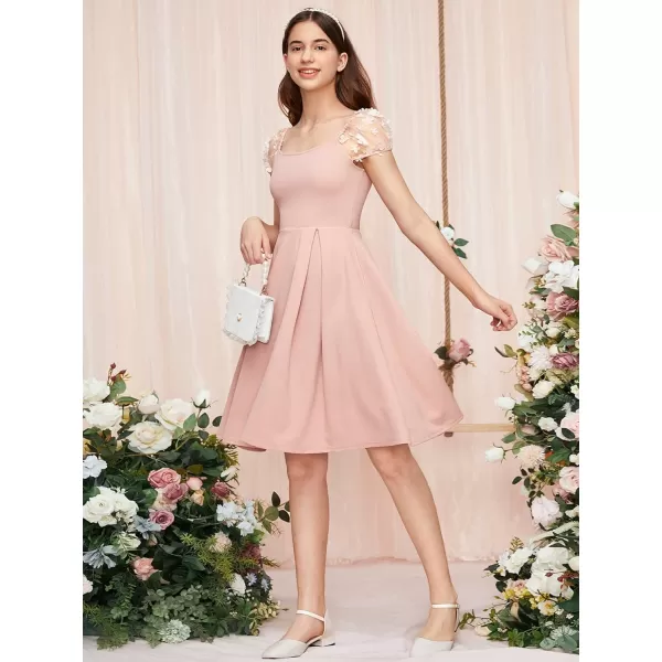 WDIRARA Girl's Appliques Mesh Puff Sleeve Square Neck Ruffle Hem Dress