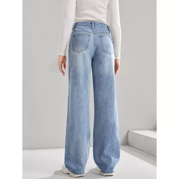 WDIRARA Girl's Butterfly Print Elastic Waist Wide Leg Ripped Jeans Denim Pants