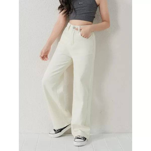 WDIRARA Girl's Butterfly Print Elastic Waist Wide Leg Ripped Jeans Denim Pants