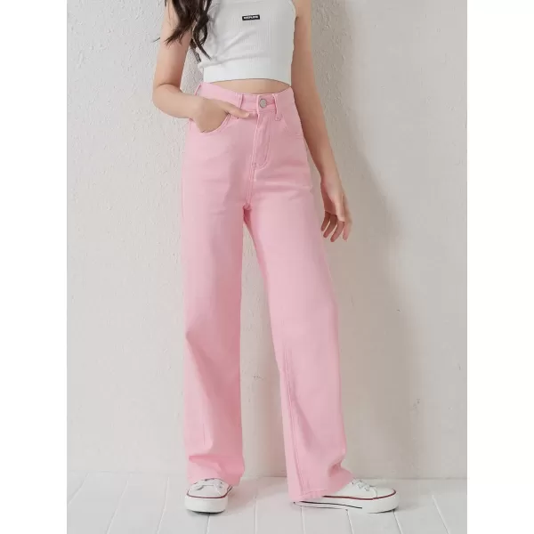WDIRARA Girl's Butterfly Print Elastic Waist Wide Leg Ripped Jeans Denim Pants