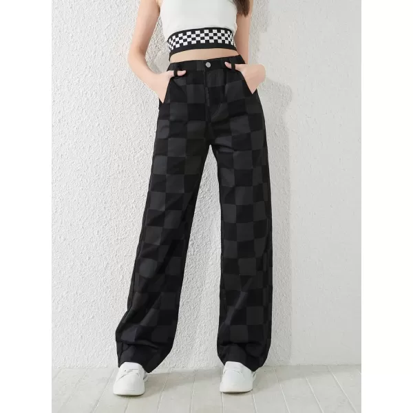 WDIRARA Girl's Butterfly Print Elastic Waist Wide Leg Ripped Jeans Denim Pants